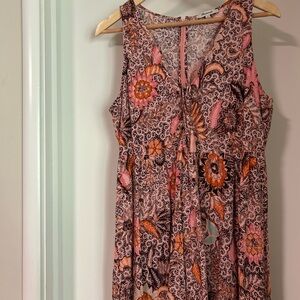 Madewell midi lace up dress - Pink and Orange floral pattern size L